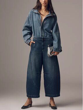 NWT Anthropologie Pilcro Curve High Rise Tapered Barrel Jeans Blue Size 34